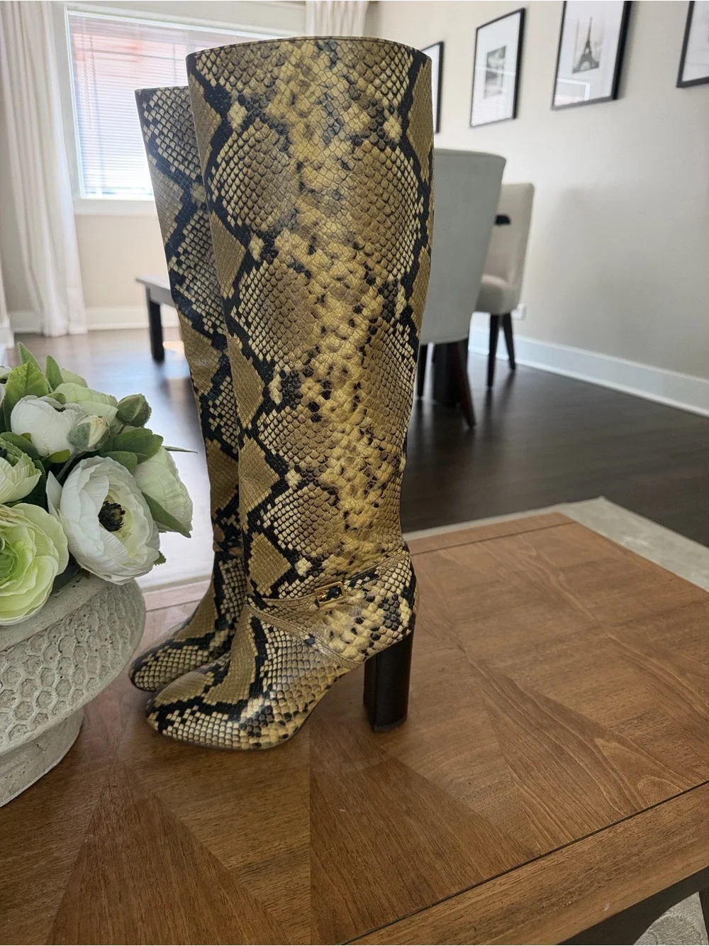 Tory Burch Pull On Snake Embossed Leather Boots